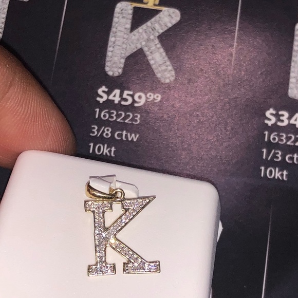10k REAL gold REAL DIAMOND K initial pendant charm - Picture 7 of 12